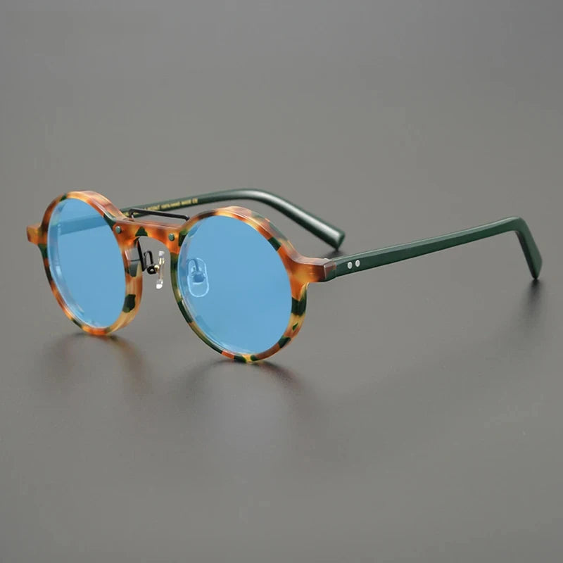 Gatenac Unisex Full Rim Round Polarized Acetate Sunglasses Mo11 Sunglasses Gatenac Green Blue