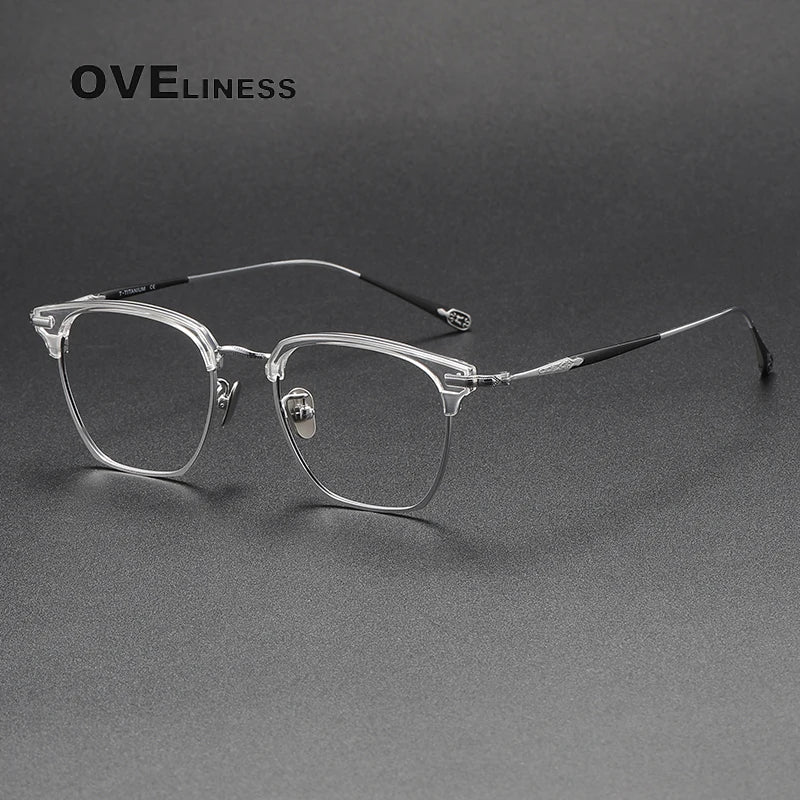 Oveliness Unisex Full Rim Square Acetate Titanium Eyeglasses 80900 Full Rim Oveliness clear silver  