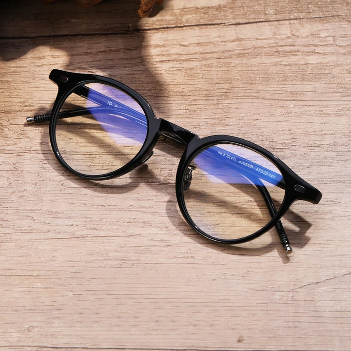 Black Mask Unisex Full Rim Round Acetate Eyeglasses 41803