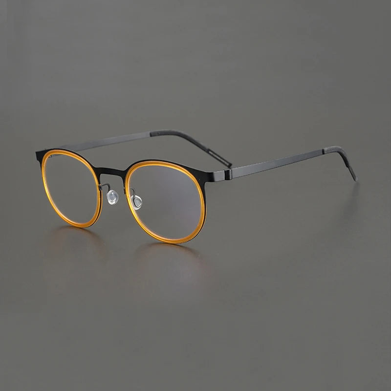Black Mask Women's Full Rim Round Acetate Titanium Eyeglasses 199704