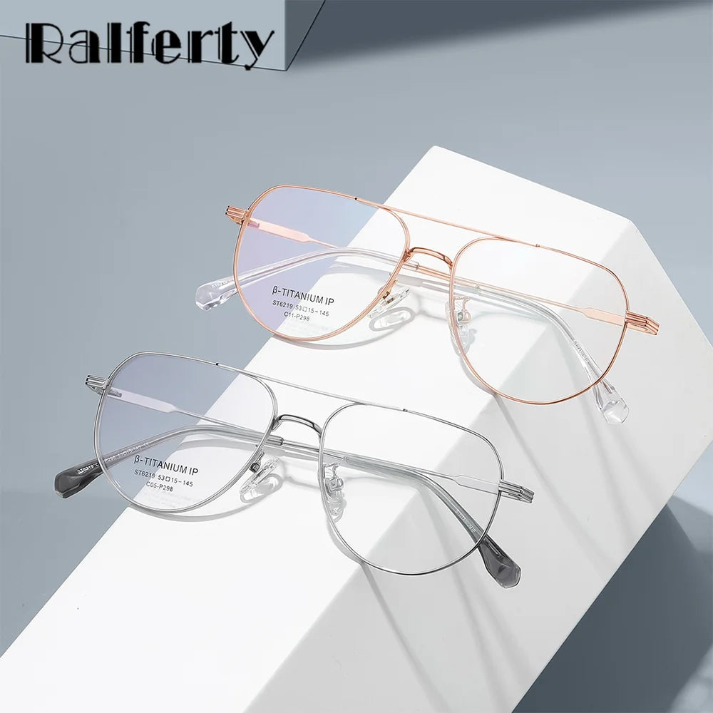 Ralferty Men's Full Rim Polygon Double Bridge Titanium Eyeglasses R629 Full Rim Ralferty