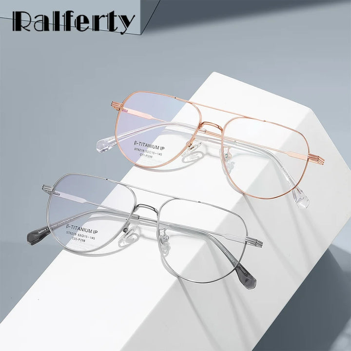 Ralferty Men's Full Rim Polygon Double Bridge Titanium Eyeglasses R629 Full Rim Ralferty