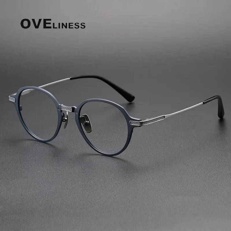 Oveliness Unisex Full Rim Round Acetate Titanium Eyeglasses 212426