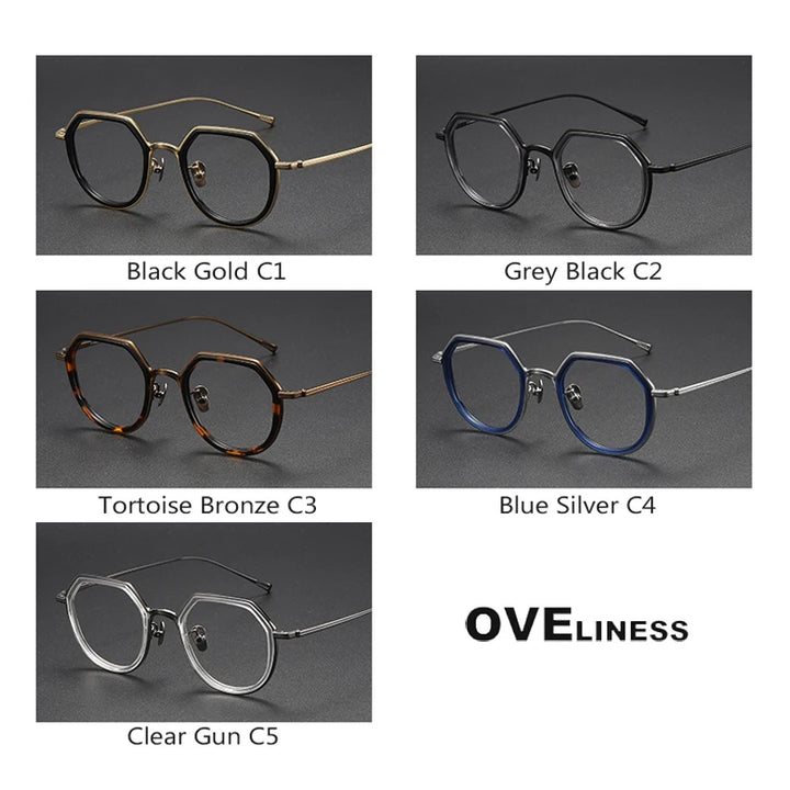 Oveliness Unisex Full Rim Polygon Acetate Titanium Eyeglasses U136 Full Rim Oveliness
