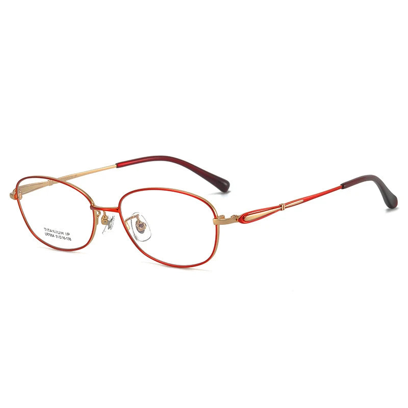 Bclear Women's Full Rim Oval Titanium Eyeglasses 7954 Full Rim Bclear Gold Red  