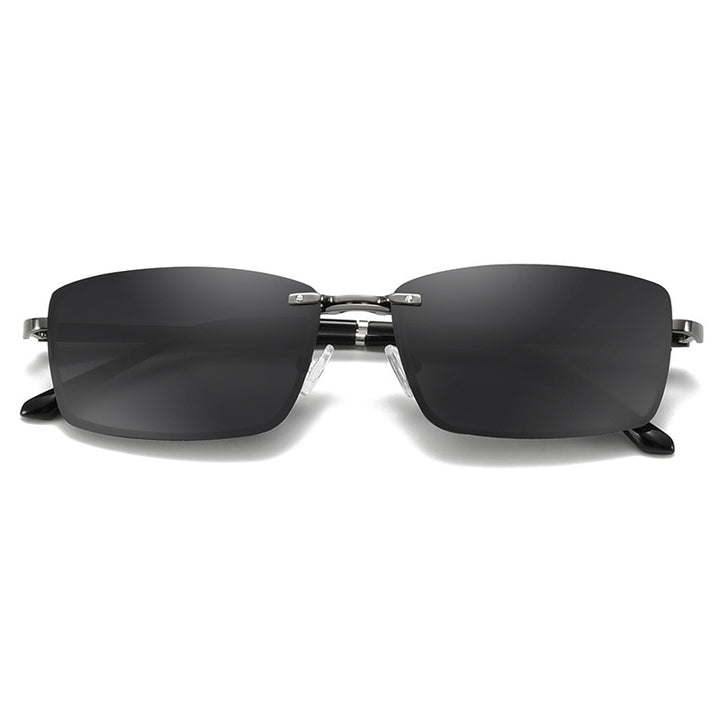 Bclear Men's Semi Rim Rectangle Alloy Eyeglasses With Clip On Polarized Sunglasses Zt9338 With Clip Ons Bclear