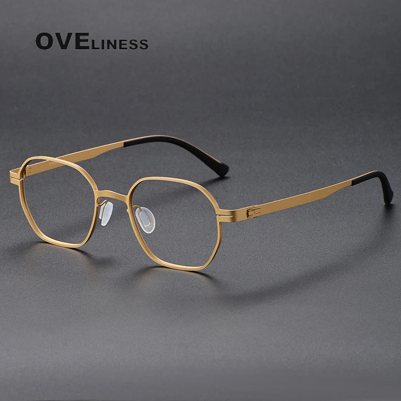 Oveliness Unisex Full Rim Polygon Titanium Eyeglasses 80993 Full Rim Oveliness gold  
