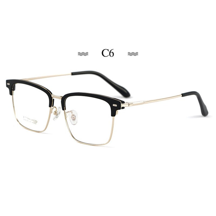 Hotochki Men's Full Rim Square Acetate Titanium Eyeglasses 2319bj Full Rim Hotochki C6  