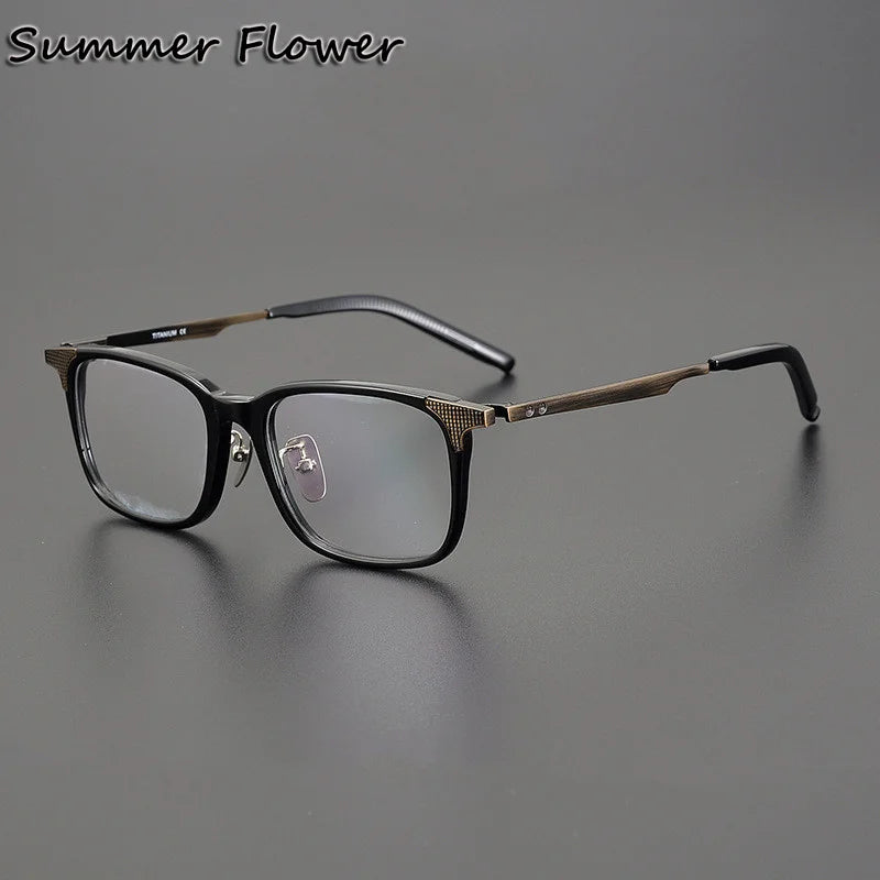Summer Flower Men's Full Rim Square Acetate Titanium Eyeglasses 900551