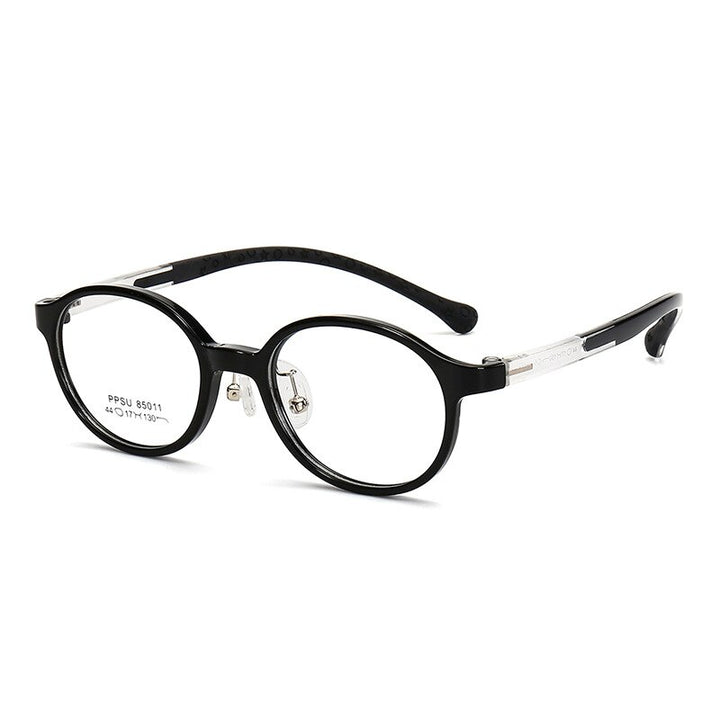 KatKani Unisex Children's Full Rim Round Silicone Eyeglasses 85011 Full Rim KatKani Eyeglasses Brihgt Black  