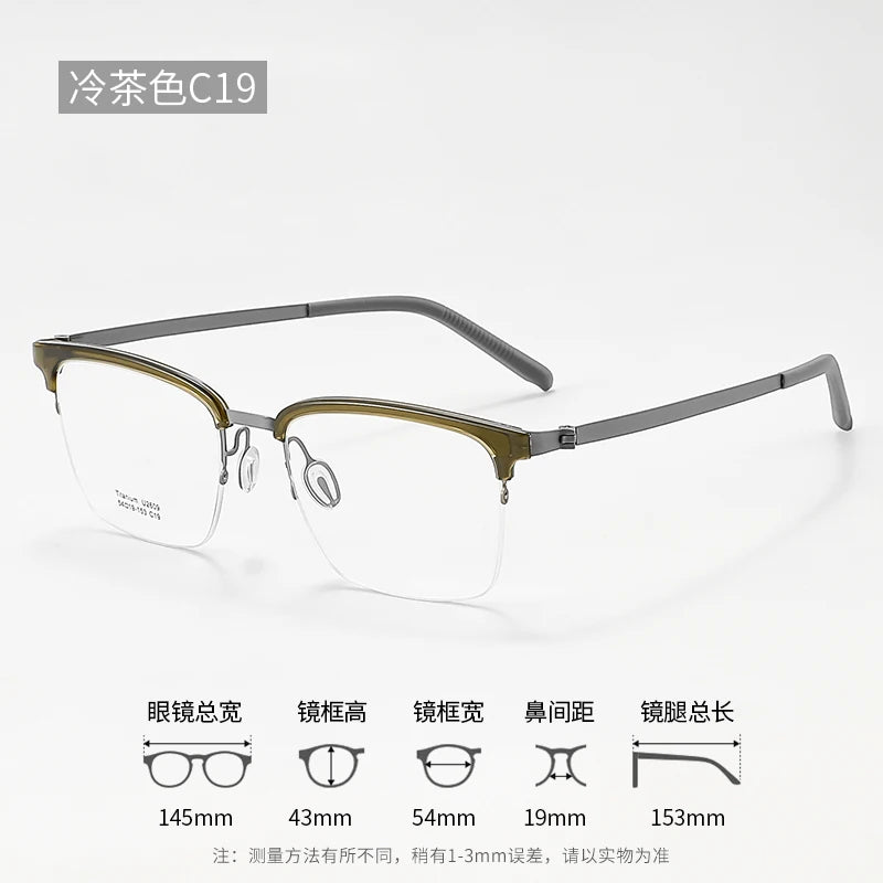 Reven Jate Unisex Semi Rim Square Titanium Eyeglasses 2609 Semi Rim Reven Jate C19