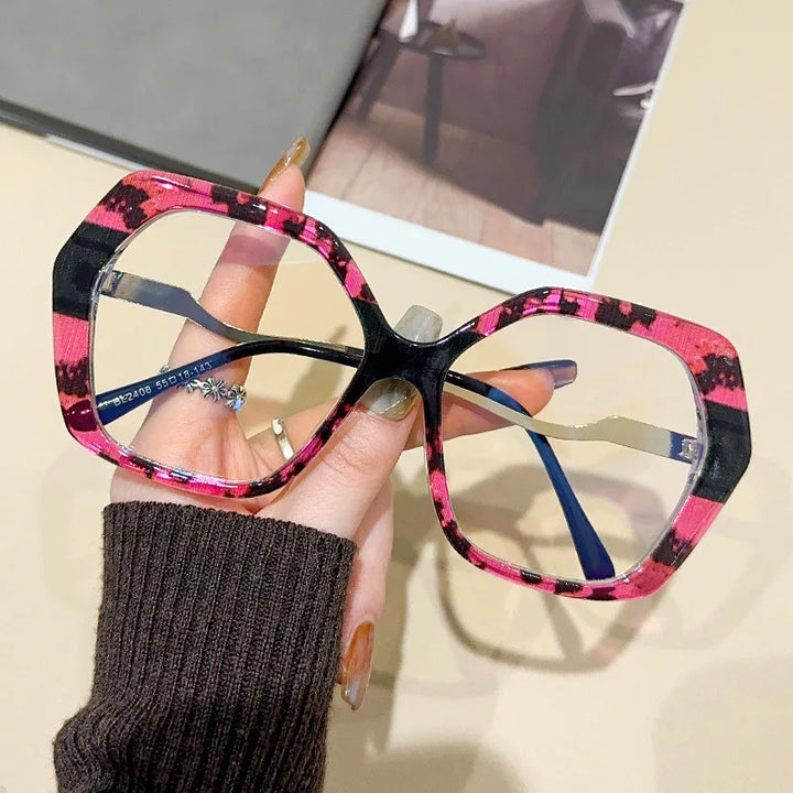 CCspace Women's Full Rim Large Polygon Plastic Eyeglasses 57426 Full Rim CCspace Pink