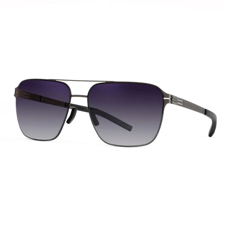 Black Mask Men's Full Rim Square Double Bridge Stainless Steel Sunglasses 491759 Full Rim Black Mask Gray-Gradient Black
