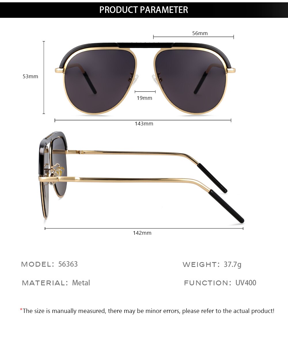 CCspace Unisex Full Rim Large Square Alloy UV400 Sunglasses 56363 Sunglasses CCspace Sunglasses
