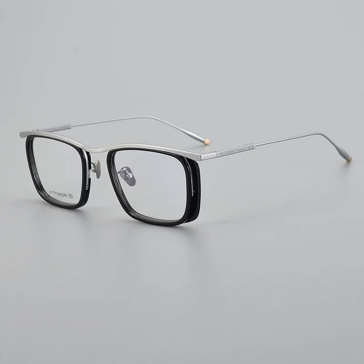 Black Mask Unisex Full Rim Square Oversized Titanium Acetate Eyeglasses 15039 Full Rim Black Mask Black-Silver  
