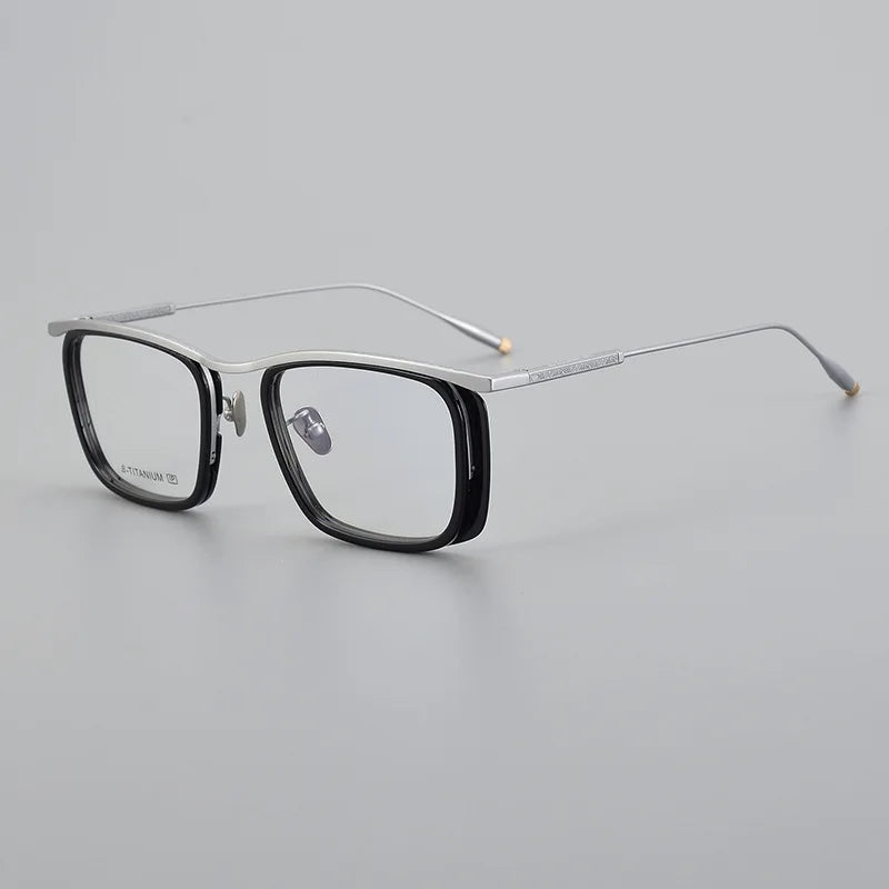 Black Mask Unisex Full Rim Big Square Titanium Acetate Eyeglasses 36150