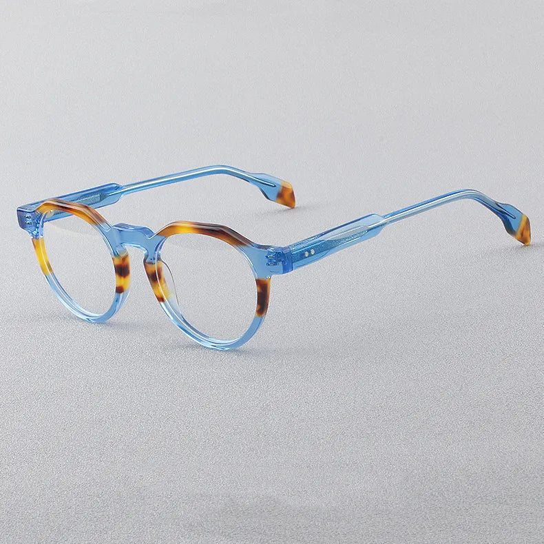 CCspace Women's Full Rim Flat Top Round Acetate Eyeglasses 56910 Full Rim CCspace C2BlueLeopard