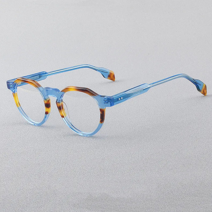 CCspace Women's Full Rim Flat Top Round Acetate Eyeglasses 56910 Full Rim CCspace C2BlueLeopard