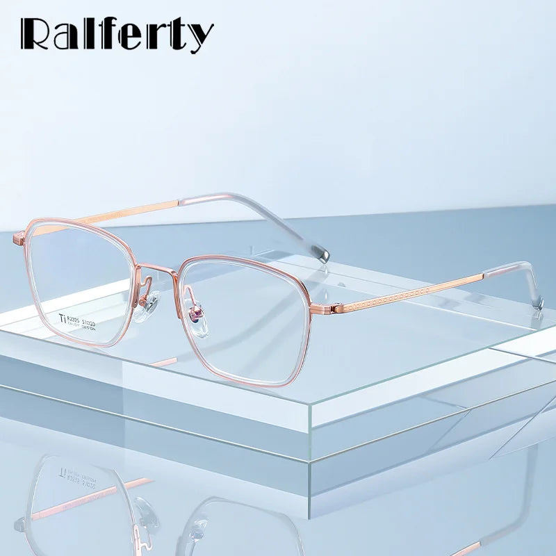 Ralferty Unisex Full Rim Polygon Square Titanium Eyeglasses 92325 Full Rim Ralferty