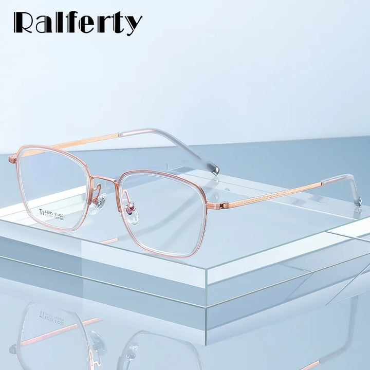 Ralferty Unisex Full Rim Polygon Square Titanium Eyeglasses 92325 Full Rim Ralferty