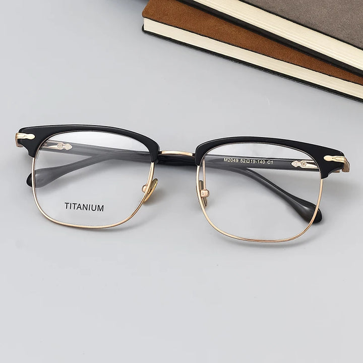 Black Mask Unisex Full Rim Square Titanium Acetate Eyeglasses M2049 Full Rim Black Mask
