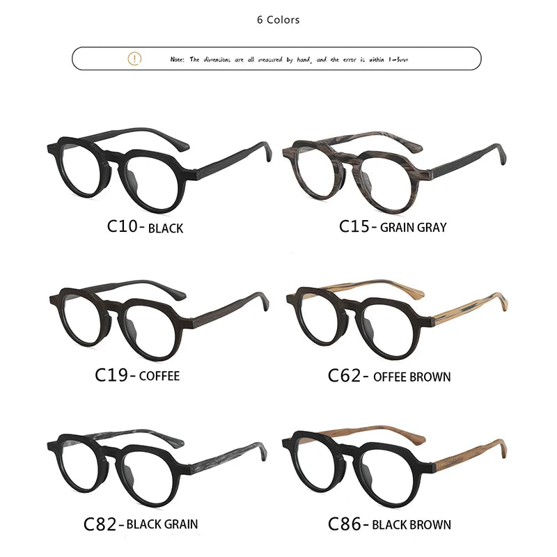 Hdcrafter Unisex Full Rim Flat Top Round Wood Eyeglasses 2310 Full Rim Hdcrafter Eyeglasses