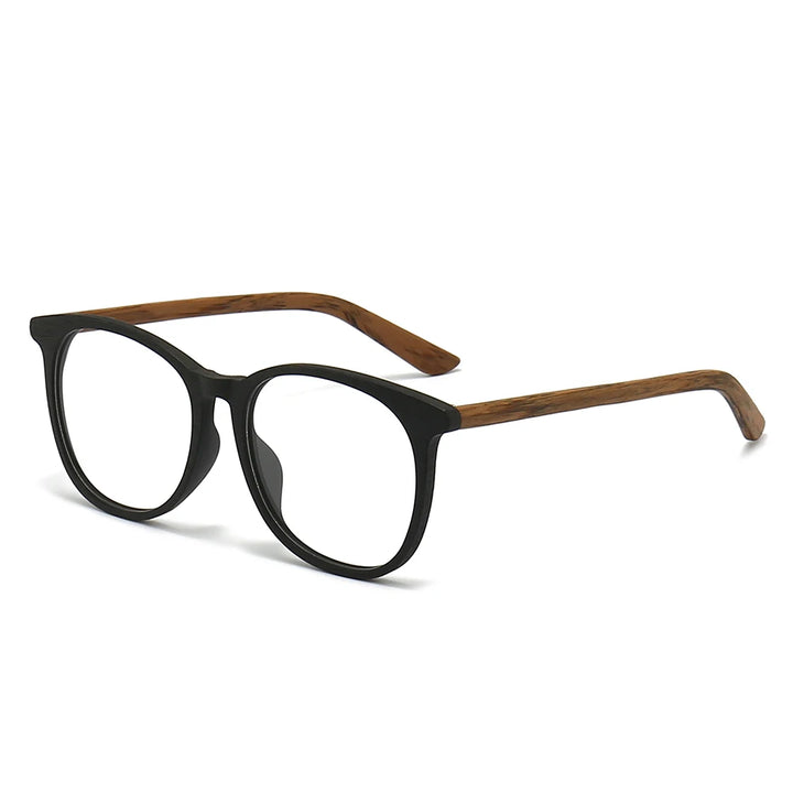 Hdcrafter Unisex Full Rim Oval Square Bamboo Wood Eyeglasses 41664 Full Rim Hdcrafter Eyeglasses Black-Brown-C86