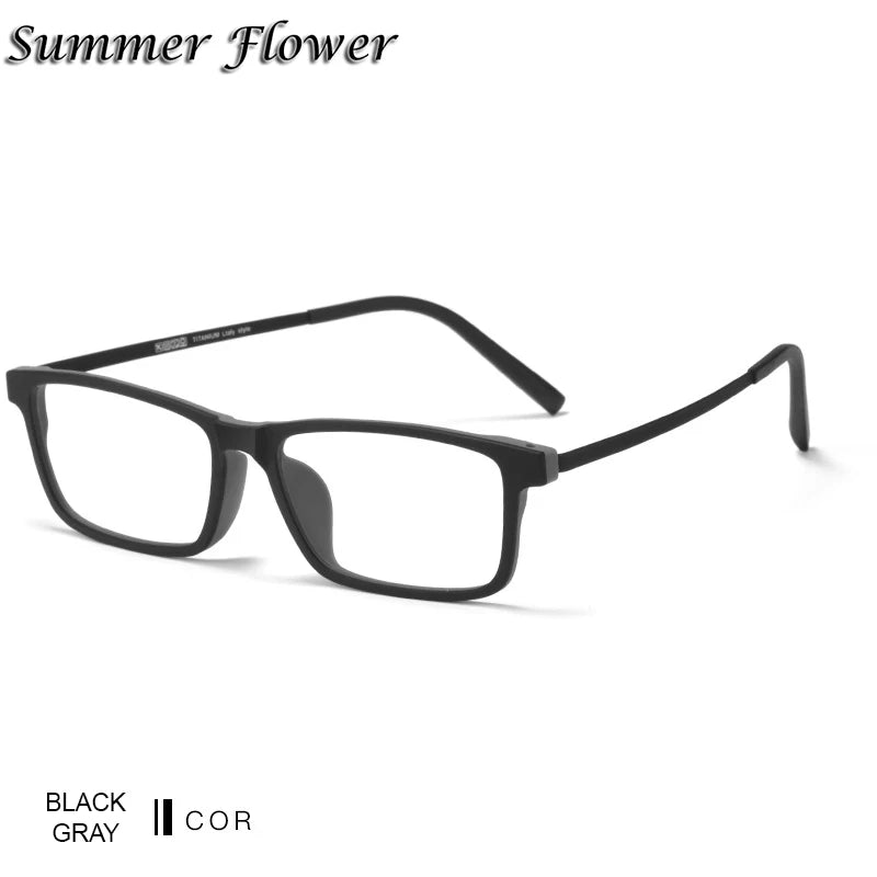 Summer Flower Unisex Full Rim Square Tr 90 Titanium Eyeglasses 88836 Full Rim Summer Flower Black Gray