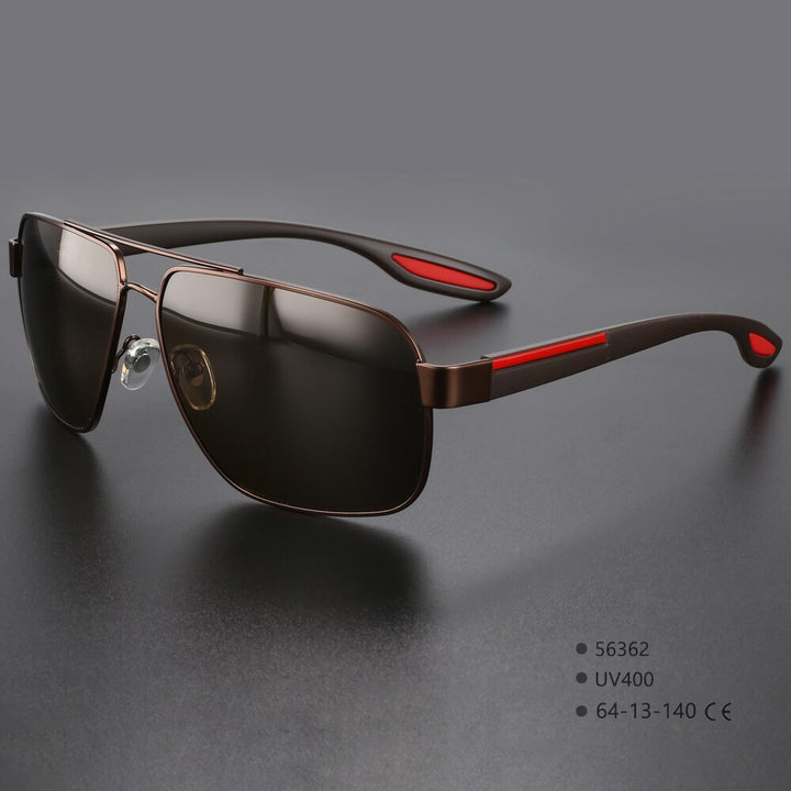 CCspace Men's Full Rim Square Double Bridge Alloy Polarized Sunglasses 56362 Sunglasses CCspace Sunglasses C3BlackTea