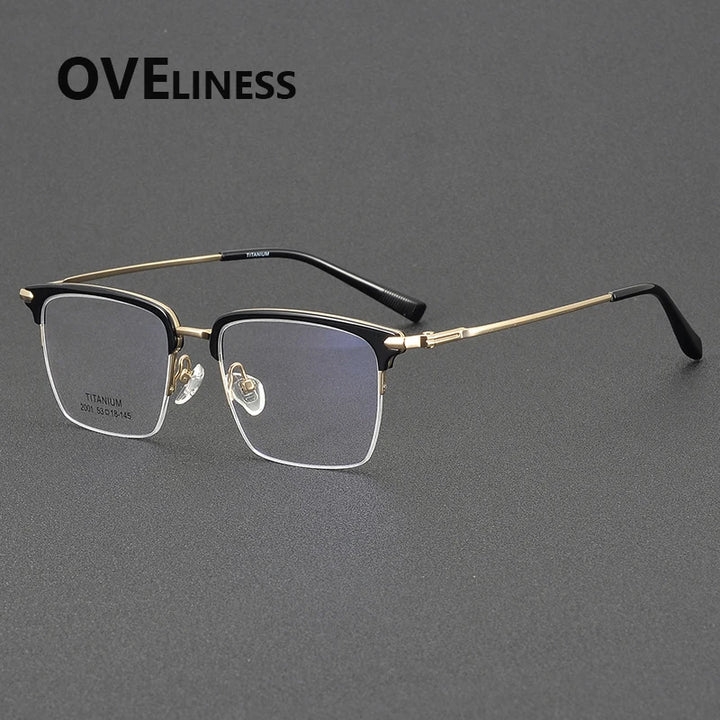 Oveliness Men's Semi Rim Square Acetate Titanium Eyeglasses 852001 Semi Rim Oveliness black gold