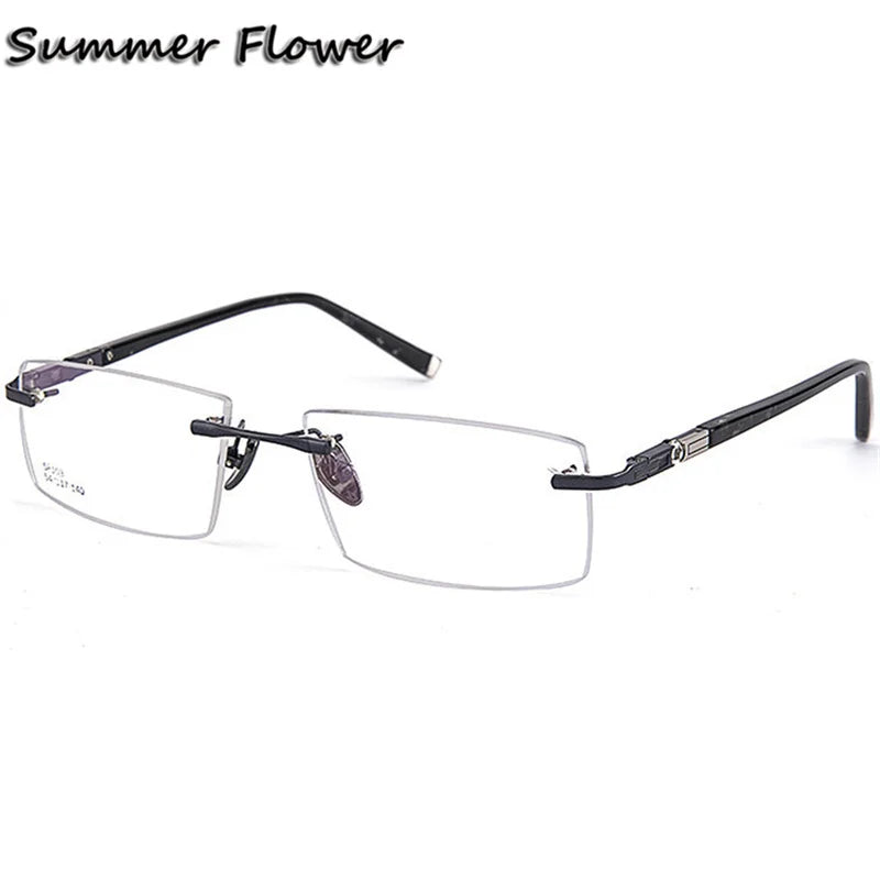 Summer Flower Unisex Rimless Square Alloy Eyeglasses 88836 Full Rim Summer Flower Blue