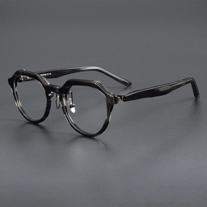 Muzz Unisex Full Rim Flat Top Oval Acetate Titanium Flip Up Eyeglasses 85257 Full Rim Muzz C2