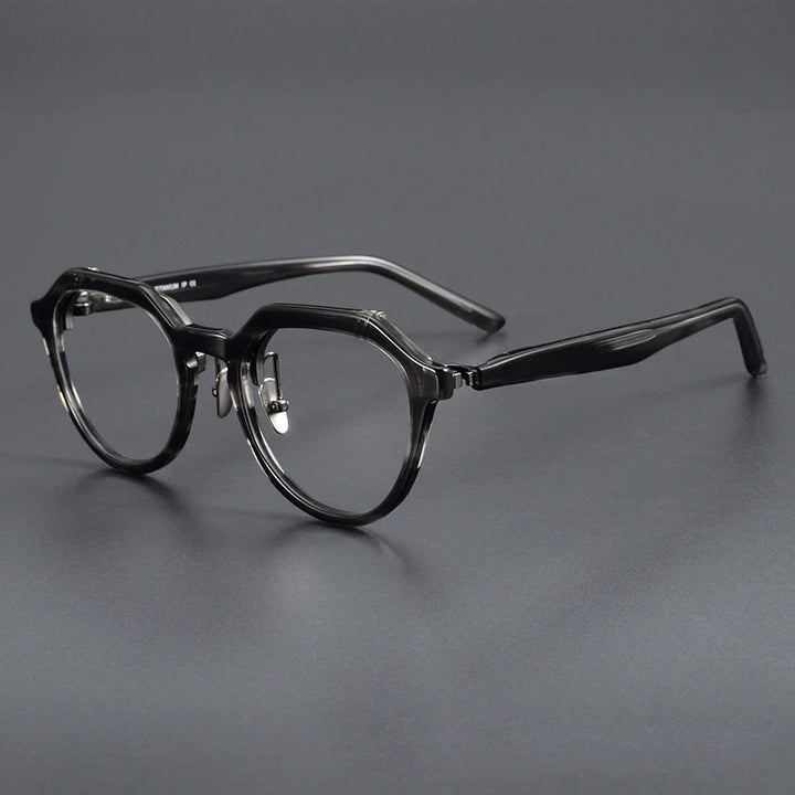 Muzz Unisex Full Rim Flat Top Oval Acetate Titanium Flip Up Eyeglasses 85257 Full Rim Muzz C2