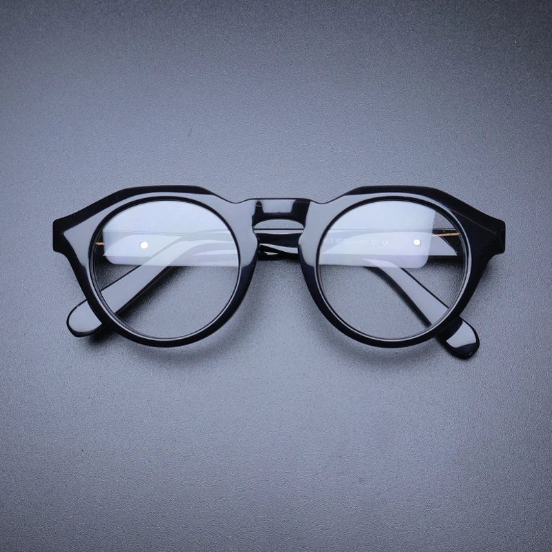 Gatenac Unisex Big Full Rim Round Acetate Eyeglasses Gxyj1197 Full Rim Gatenac Black