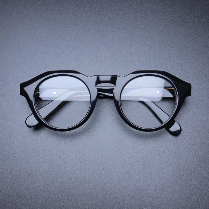 Gatenac Unisex Big Full Rim Round Acetate Eyeglasses Gxyj1197 Full Rim Gatenac Black