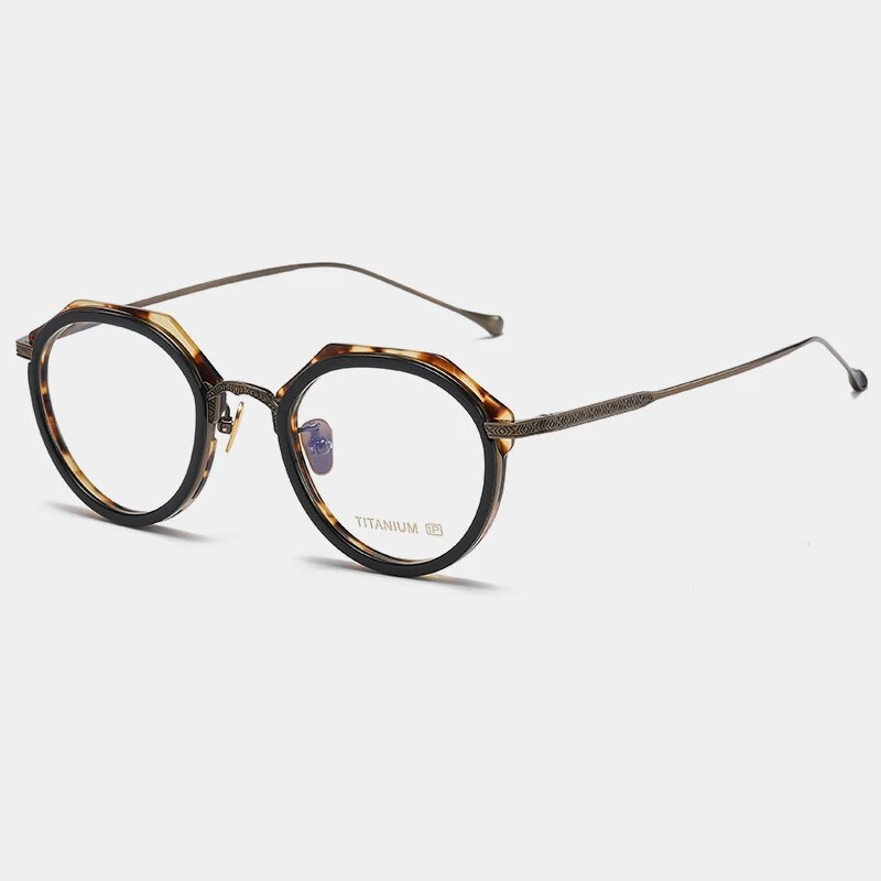 Gatenac Unisex Full Rim Flat Top Round Titanium Acetate Eyeglasses Gxyj1140 Full Rim Gatenac Bronze Tortoiseshell