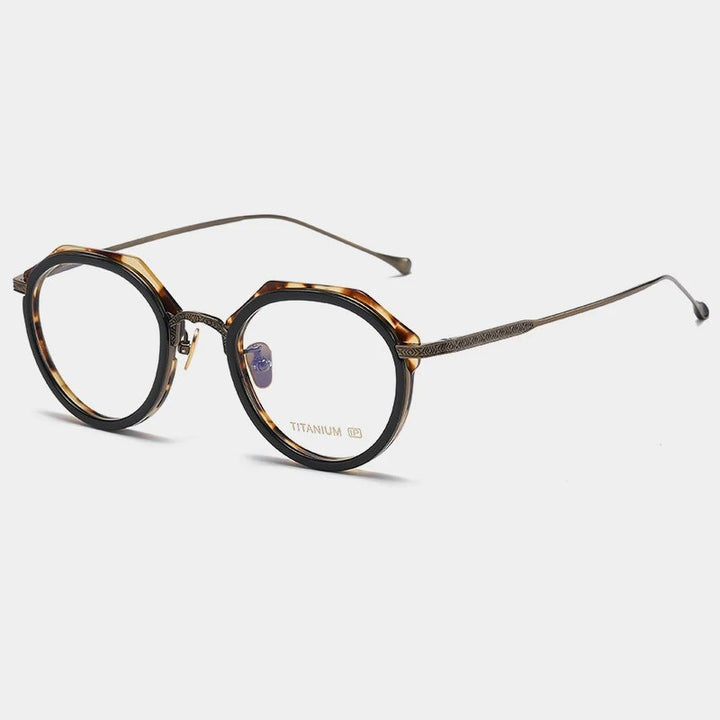 Gatenac Unisex Full Rim Flat Top Round Titanium Acetate Eyeglasses Gxyj1140 Full Rim Gatenac Bronze Tortoiseshell