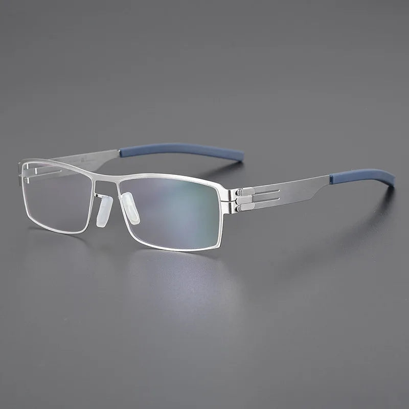 Black Mask Unisex Full Rim Screwless Rectangle Stainless Steel Eyeglasses 5085 Full Rim Black Mask Silver