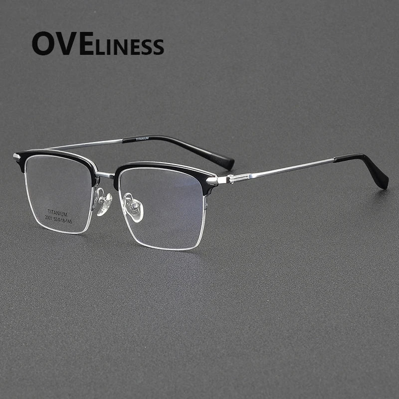 Oveliness Men's Semi Rim Square Acetate Titanium Eyeglasses 852001 Semi Rim Oveliness black silver