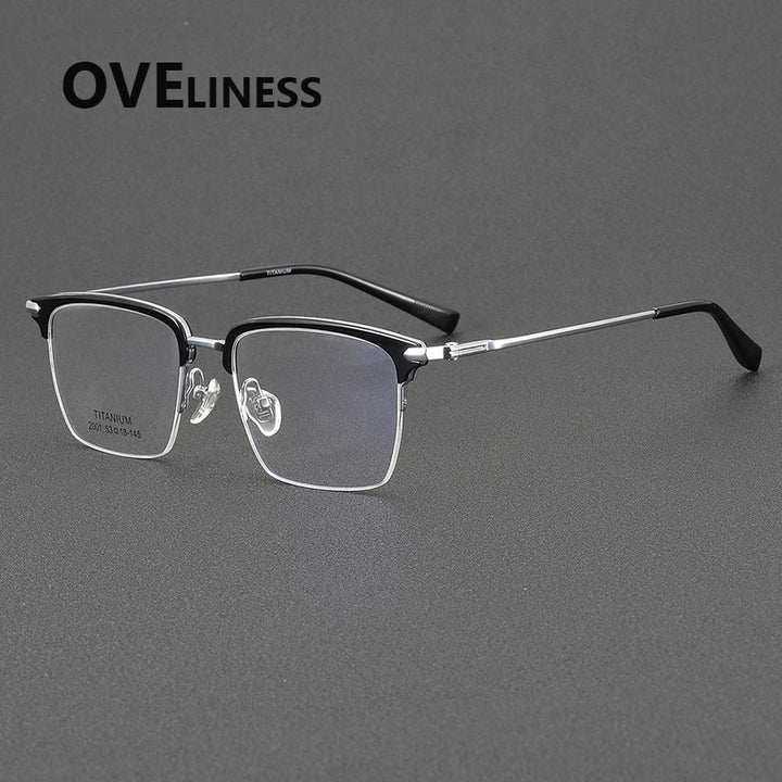 Oveliness Men's Semi Rim Square Acetate Titanium Eyeglasses 852001 Semi Rim Oveliness black silver
