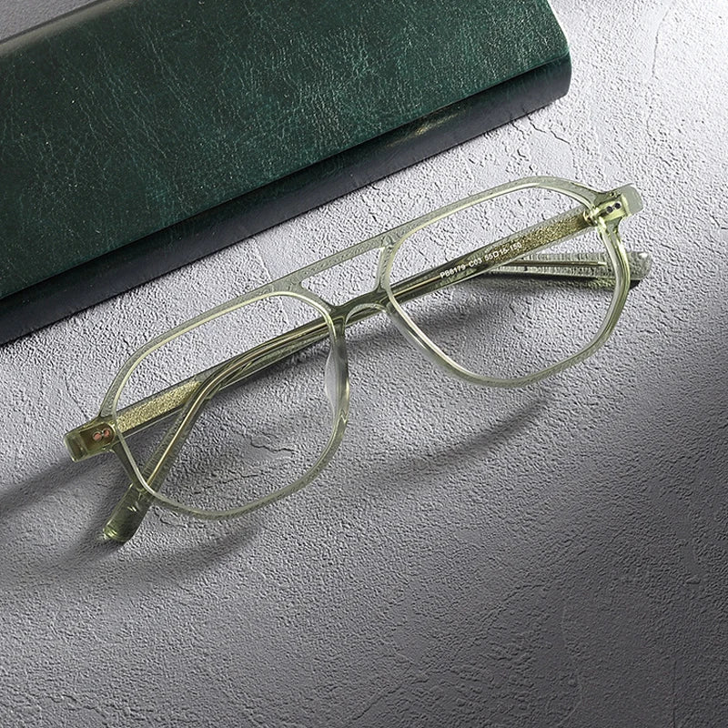 Gatenac Unisex Full Rim Flat Top Round Double Bridge Acetate Eyeglasses 1232 Full Rim Gatenac Green
