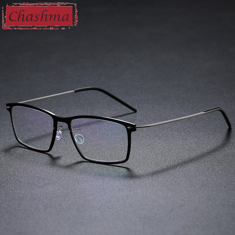 Chashma Unisex Full Rim Square Acetate Titanium Eyeglasses 6544 Full Rim Chashma Black Gray