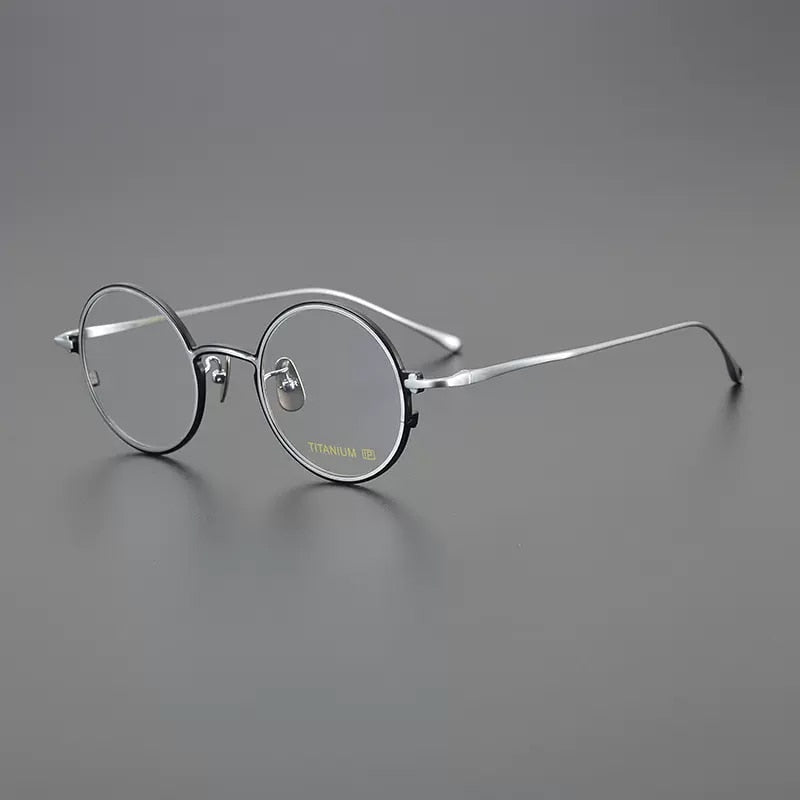Gatenac Unisex Full Rim Round Titanium Eyeglasses Gxyj1096 Full Rim Gatenac Black Silver