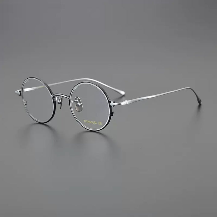 Gatenac Unisex Full Rim Round Titanium Eyeglasses Gxyj1096 Full Rim Gatenac Black Silver