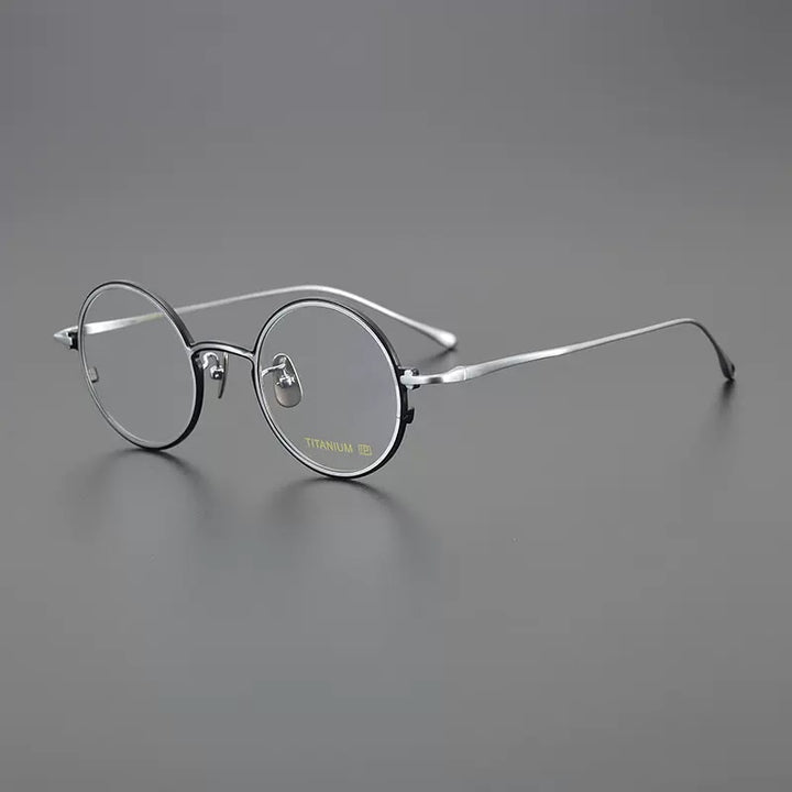Gatenac Unisex Full Rim Round Titanium Eyeglasses Gxyj1096 Full Rim Gatenac Black Silver  