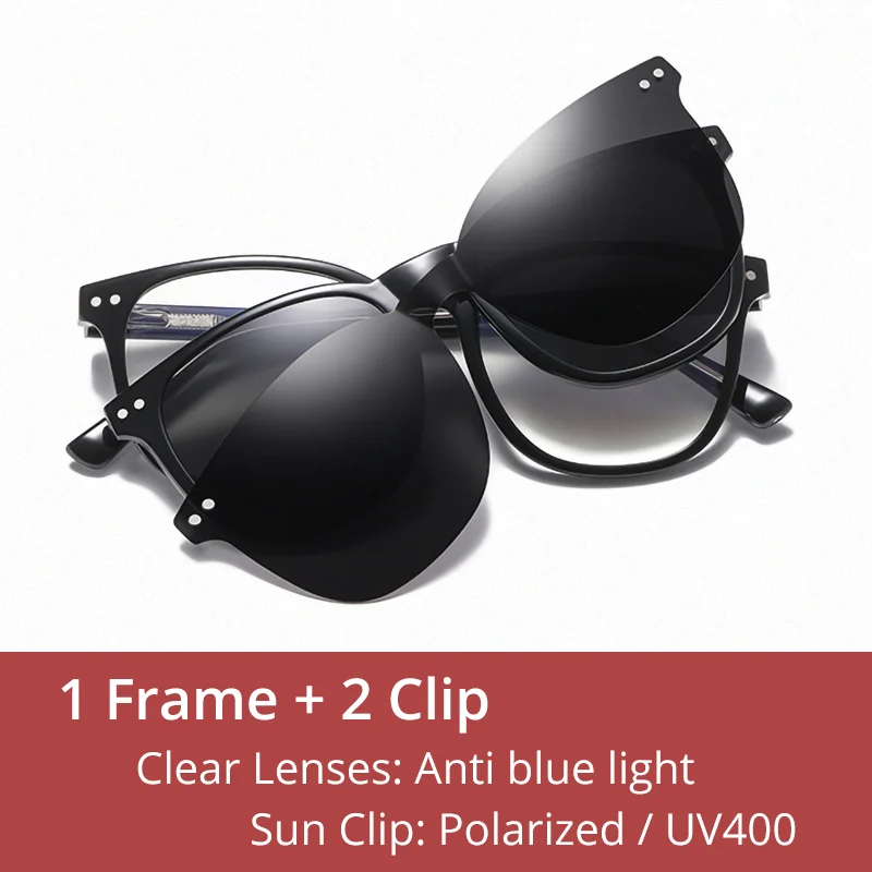 Ralferty Unisex Full Rim Square Tr 90 Eyeglasses Clip On Sunglasses 97757