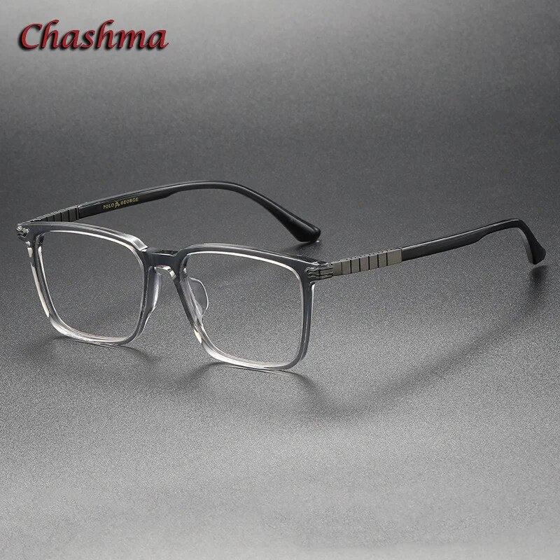 Chashma Ochki Unisex Full Rim Square Acetate Eyeglasses 9630 Full Rim Chashma Ochki Transparent Gray  