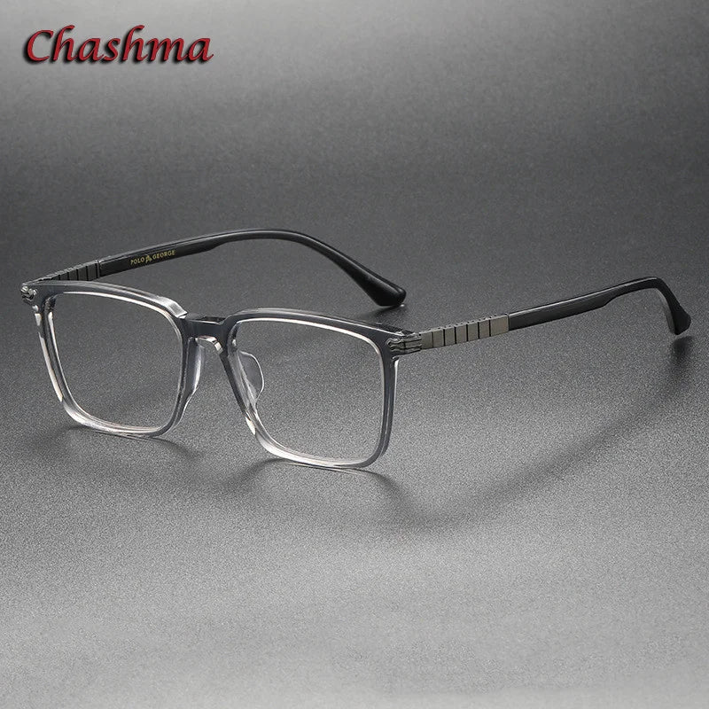 Chashma Ochki Unisex Full Rim Square Acetate Titanium Eyeglasses 29630
