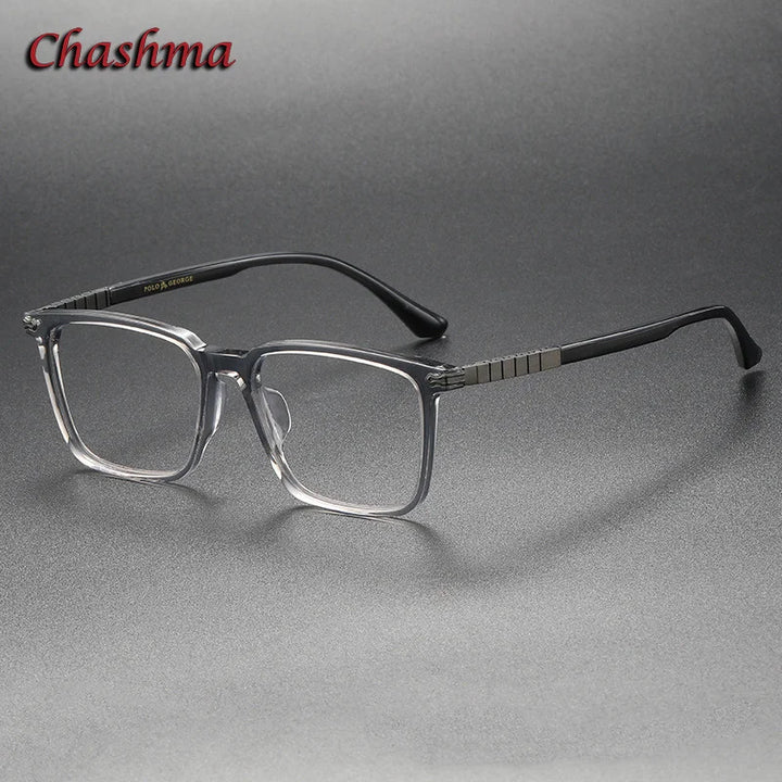 Chashma Ochki Unisex Full Rim Square Acetate Titanium Eyeglasses 29630