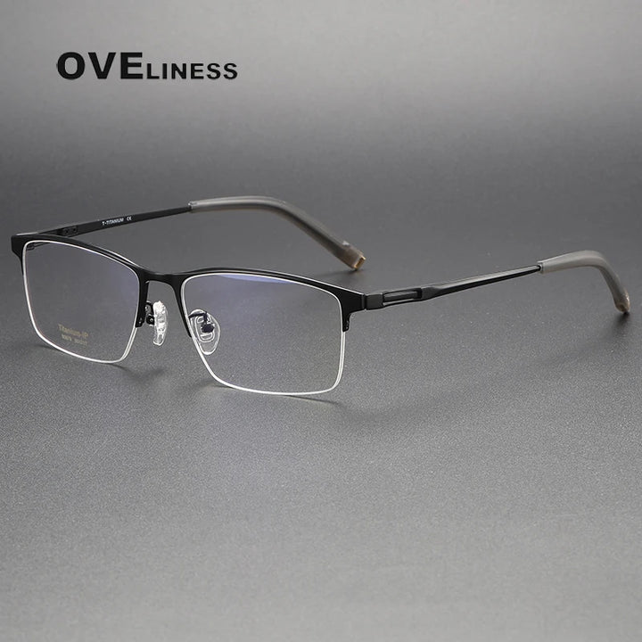 Oveliness Men's Semi Rim Square Titanium Eyeglasses 80879 Semi Rim Oveliness black  